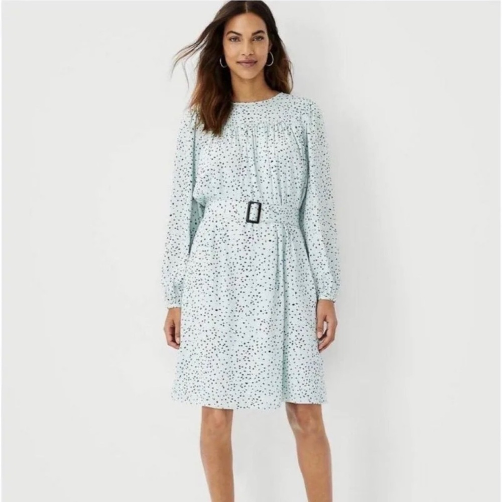 Ann Taylor Speckled Belted Flare Dress In Spring Dew Mint Green, Size S